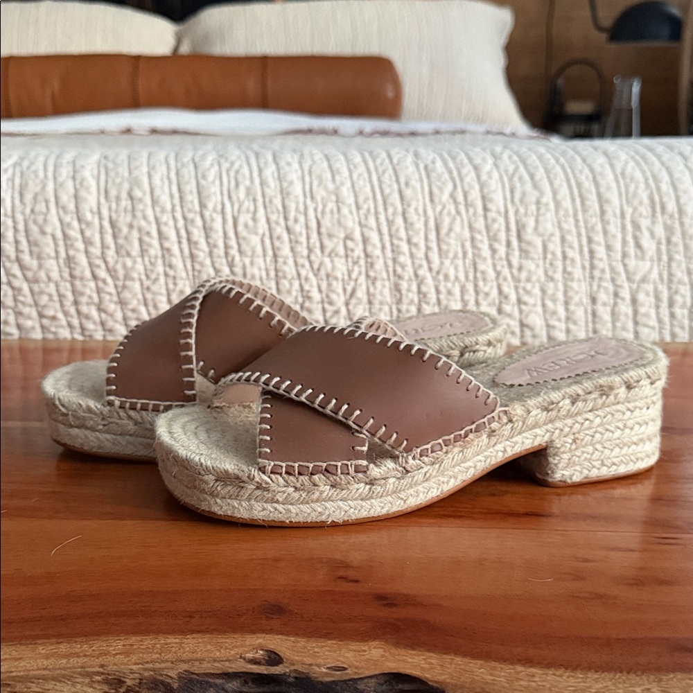 J. Crew Brown Leather Platform Espadrille Sandals
